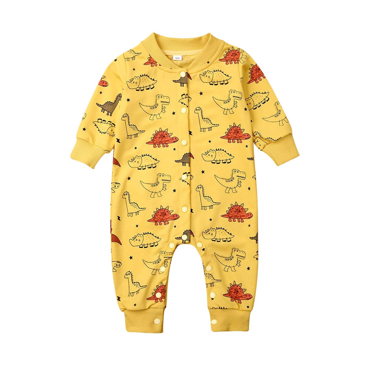 Toddler baby dreng pige varm bolde tøj langærmet dinosaur print enkelt breasted romper jumpsuit outfit: Gul / 18m
