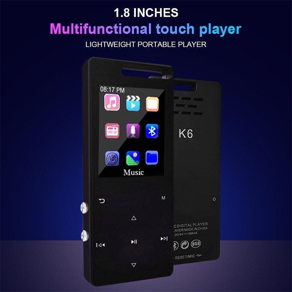 MP3 / MP4 Bluetooth Sport Speler Met Hoofdtelefoon 8Gb 1.8 Inch Contact Screen Usb Hi Fi Muziekspeler Met sd-kaart