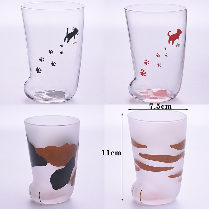Søt frostet glass kopp katt pote form print kaffe krus print personlighet barn frokost melk kopp tumbler drikkeglass