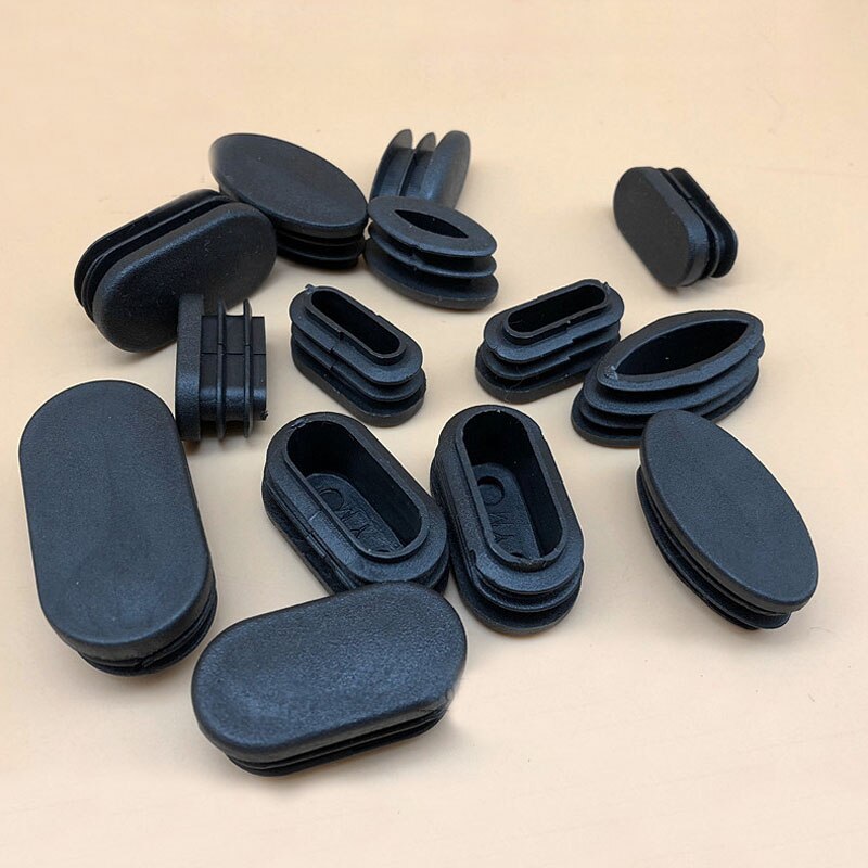 80PCS Schwarz Oval Kunststoff Stanzen End Kappe Rohr Stecker Einsätze Rohr Box Tisch Stuhl Möbel Noise Proctor Matte Abdeckungen zubehör