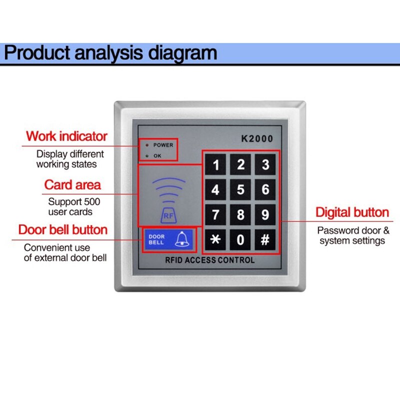 RFID Keypad Access Control System Device Machine Security Proximity Entry Password Door Lock Smart Door Lock System