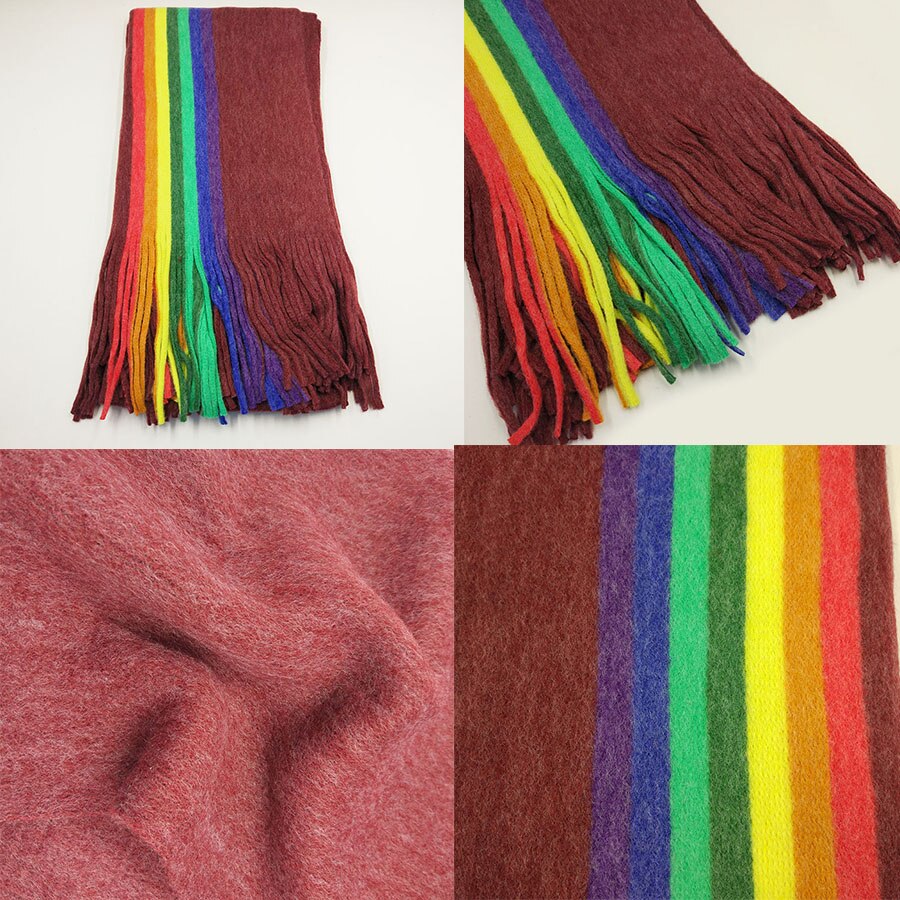 Regnbue kashmir tørklæde kvinder vinter varm blød stribet sjal pashmina damer piger lyserød kvast langt tørklæde