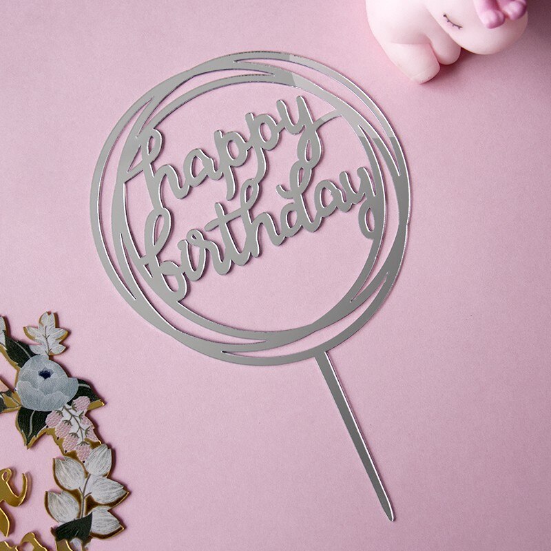Pak Van 10 Stuks Gelukkige Verjaardag Cake Topper Cake Insert Taart Decoratie Zilver: Design05