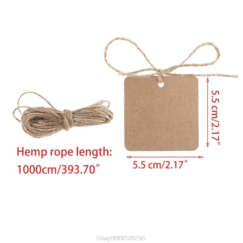Etiquetas de papel Kraft cuadradas en blanco para , etiqueta de boda, tarjeta de precio, artesanía con hilo de yute de 10m, S15 20, 100 Uds.,