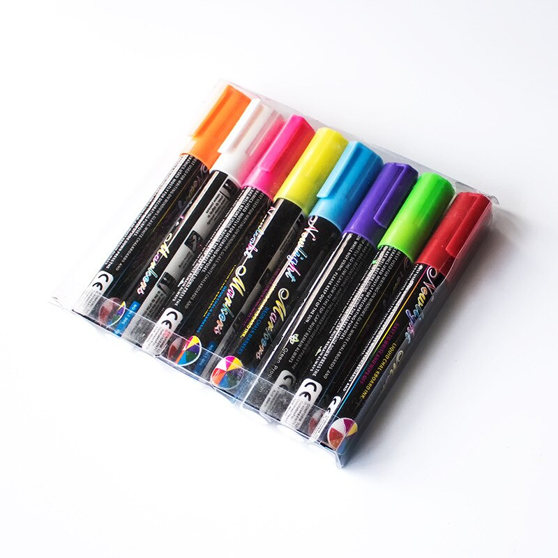 8 farver tuschpenne fluorescerende skærmfarve med høj kapacitet, 6mm sæt kontorkunstmarkørglasfarvefarvepen