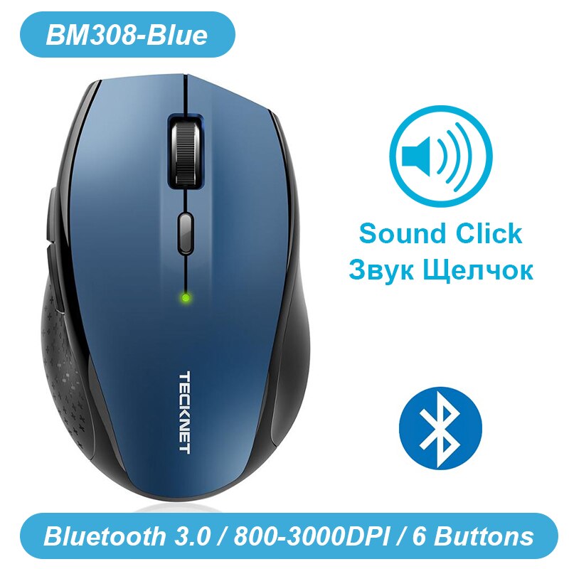 TeckNet Bluetooth Wireless Mouse Ergonomische 2,4 GHz Computer Mäuse 3000/2000/1600/1200/800 DPI für Windows Laptop Notebook PC: BM308 Blue