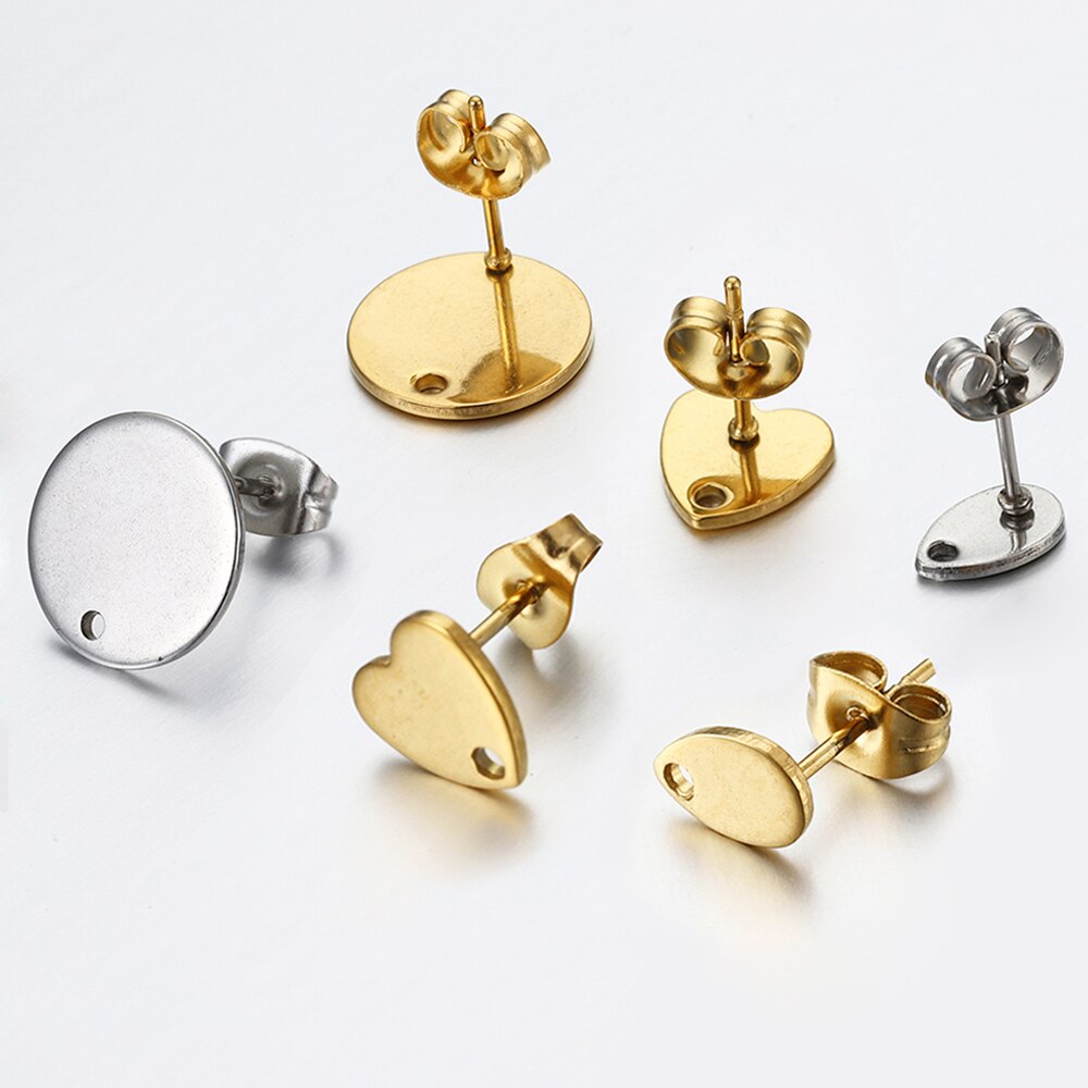 10 Uds. De pendientes dorados de acero inoxidable con forma de corazón de amor para pendientes DIY, Base para hacer joyas, accesorios de componentes con dijes colgantes con agujeros