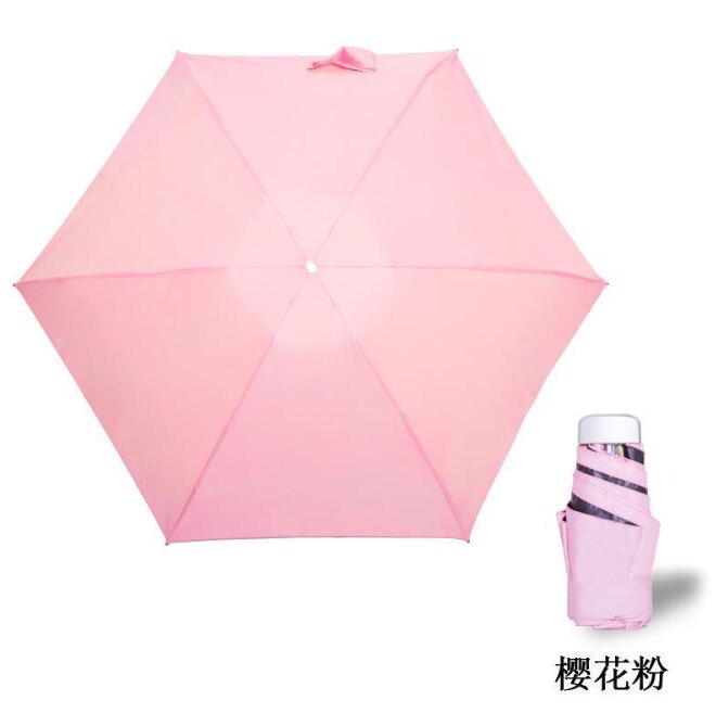 The Ultralight five-fold Umbrella UV Folding Umbrella Sunny Rain Dual Pocket Sun Umbrella Sun Umbrella: Pink