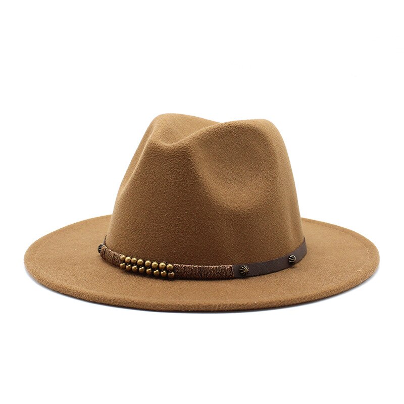 Women Men Wool Vintage Gangster Trilby Felt Fedora Hat Wide Brim Leopard Belt Gentleman Lady Winter Autumn Jazz Cap: light brown