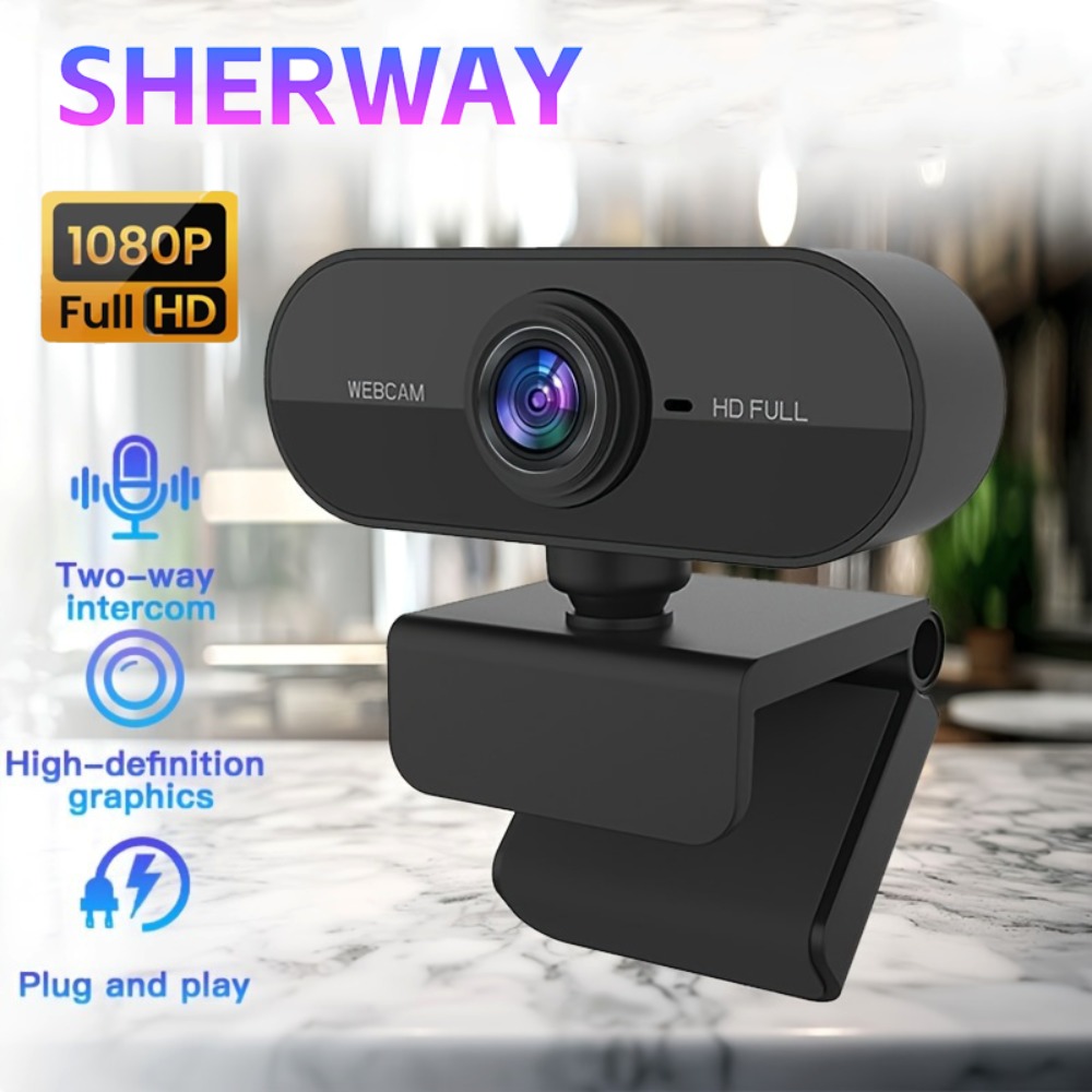 Webcam 1080p para pc, câmera usb giratória sem necessidade de drivers com microfone para computador desktop, ideal para videochamadas e conferências.
