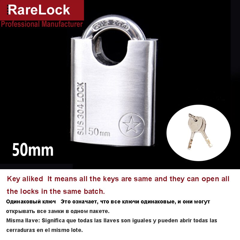 304 Stainless Steel Padlock Waterproof 4 Keys Lock 40-60mm for Outdoor Cabinet Gate Door Boat Hardware Rarelock MS426 a: 50mm Same key