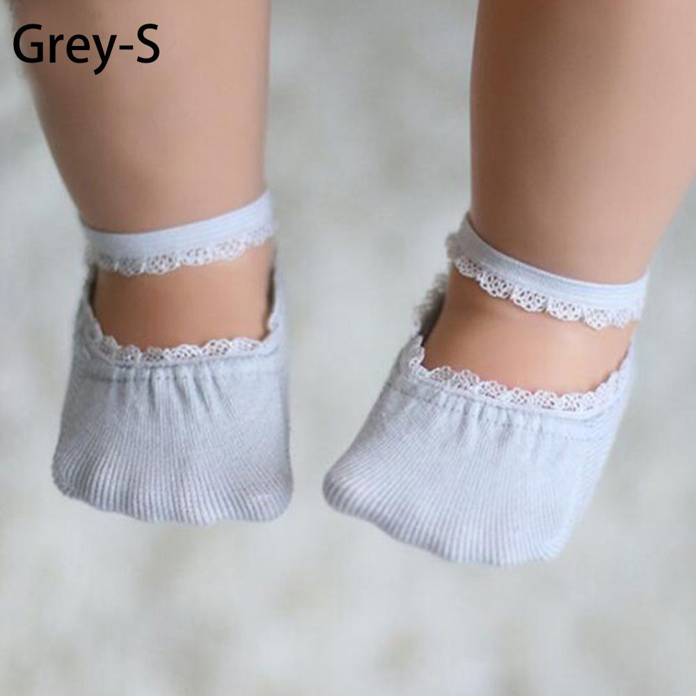 Baby Socks Newborn Socks Summer Lace Baby Socks Solid Color Princess Baby Girl Socks Infant Anti-slip Socks With Rubber Soles: grey / M