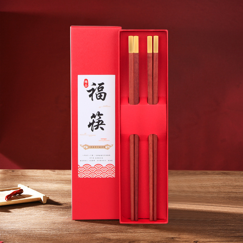 Natural Wood Wendge Chopsticks Cutlery Tableware Set Chinese Chopsticks Food Chopsticks Set Housewarming Box: Yellow