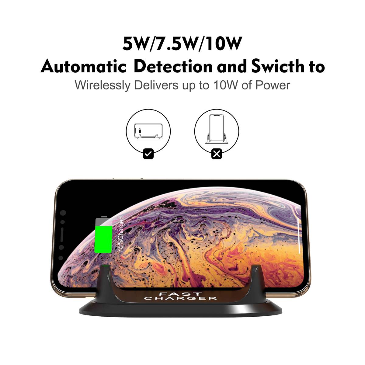 Universal 10W Qi Wireless Charger Dock Station for iPhone Anti Slip Car Dashboard Mobile Phone Holder Stand Double Coil Charger