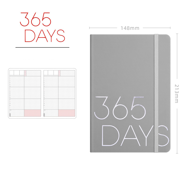 365 Planner Agenda Notebook Super Thick Inner Page Yearly Daily Plan Journal Record Life Stationery Notebooks For School: grey