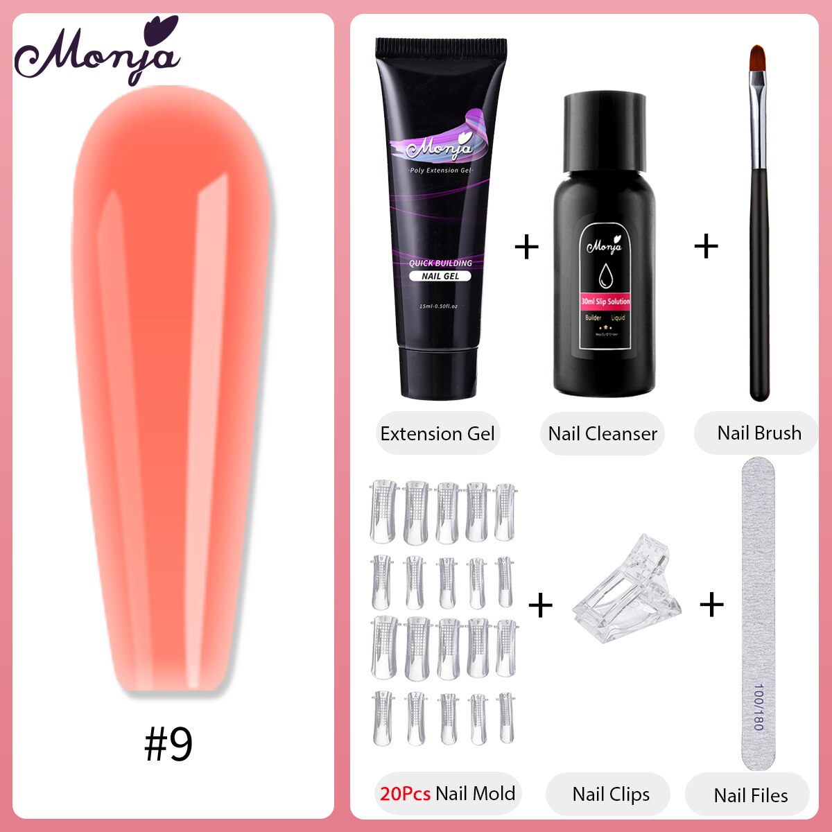 Monja 6 Stks/set Nail Art Uitbreiding Kit Acryl Uv Gel Nail Files Nail Mallen Builder Schilderen Borstel Anti Oplossing Diy manicure Set: 9