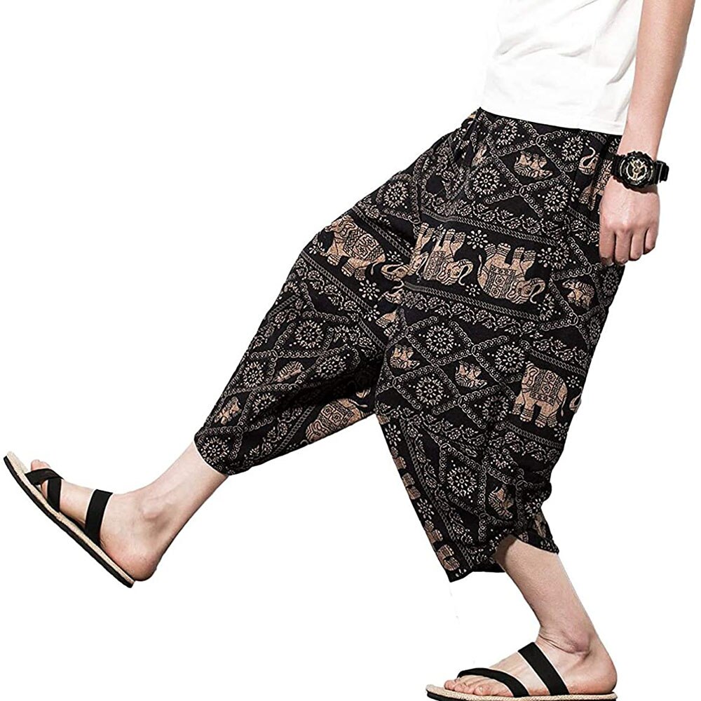 Men's Harem Capri Pants, Wide Leg Mens Capris, Summer Linen Pants,Comprehensive Training Sport Pants