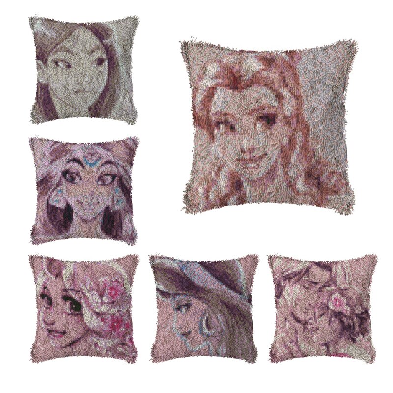 Cartoon Girl Cross StitchLatch Hook Cushion Embroidery 42CM 42CM Kit Pillow Mat DIY Needlework Crocheting Craft