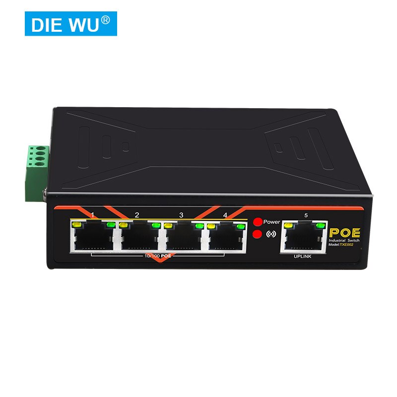 TXI002 5-Port 10/100M Poe Industriële Schakelaar Ondersteuning IEEE802.3af En IEEE802.3at Kan Verlengen De Transport Afstand tot 200M