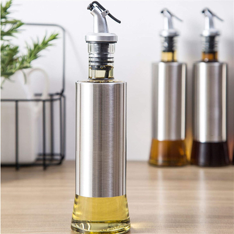 3 in 1 olivolja vinäger flaska rostfri behållare dispenser droppfri dubbla piper cruet flaska med tratt och munstycke