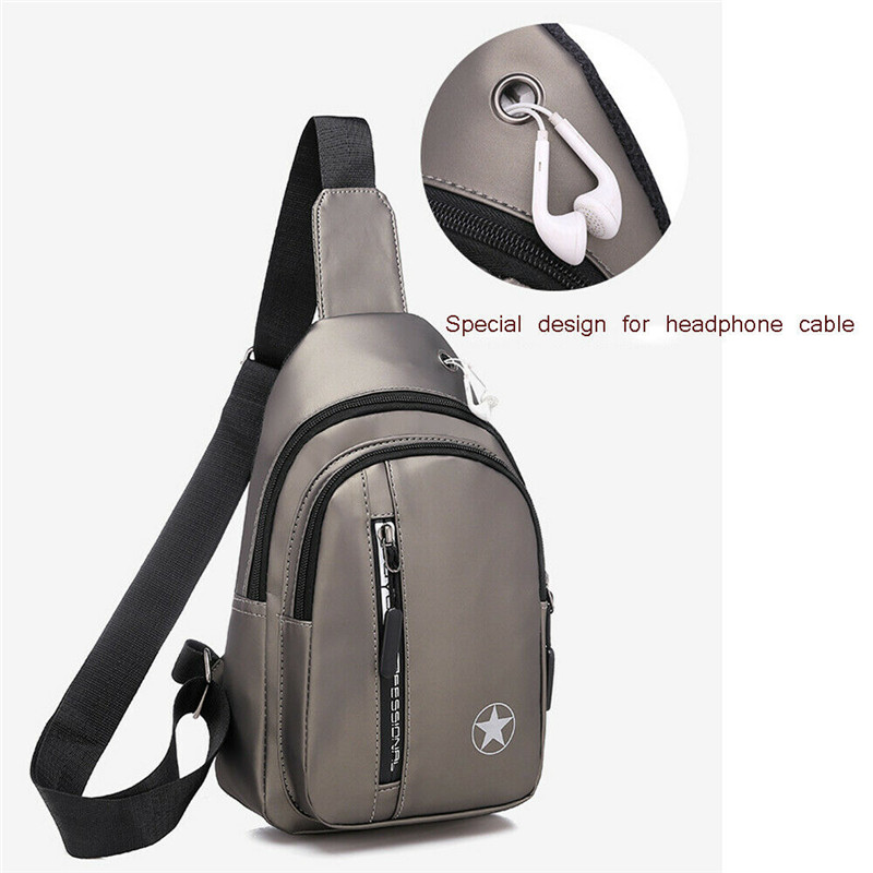 Mannen Borst Sling Pack Satchel Schoudertas Waterdichte USB Charge Kleine Dag Pack