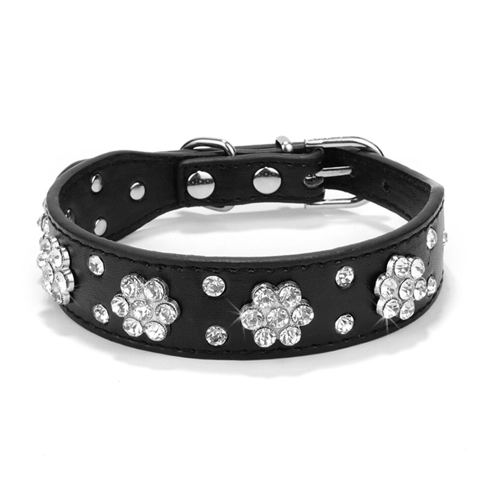 Bling Rhinestone Dog Collars Leather For Small Medium Dogs Adjustable Puppy Dog Chihuahua Collar Crystal Diamante Correa Perro
