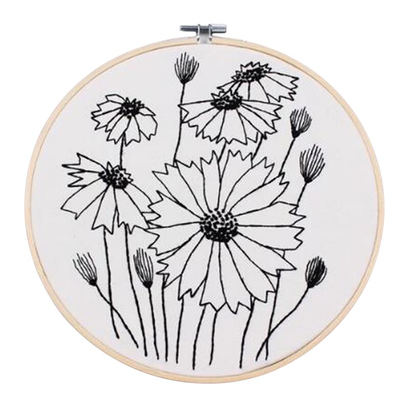 DIY Stamped Embroidery Starter Kit With Sketch Pattern Embroidery Cloth Color Threads Tools Kit: Style 5