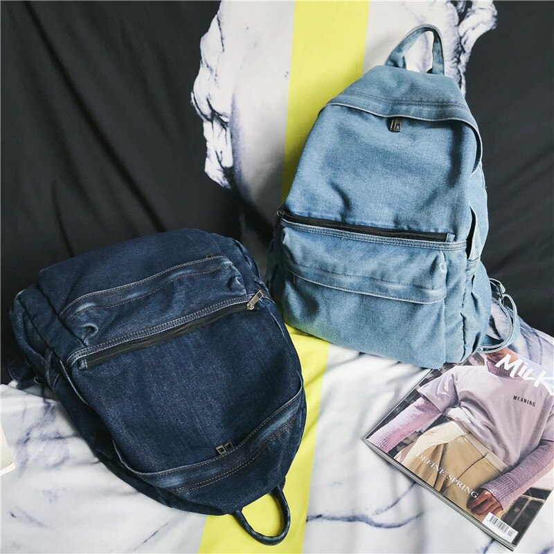 Mochila de mezclilla lavada para mujer, morral con múltiples bolsillos, bolso escolar para estudiantes, mochila informal de gran capacidad para mujer
