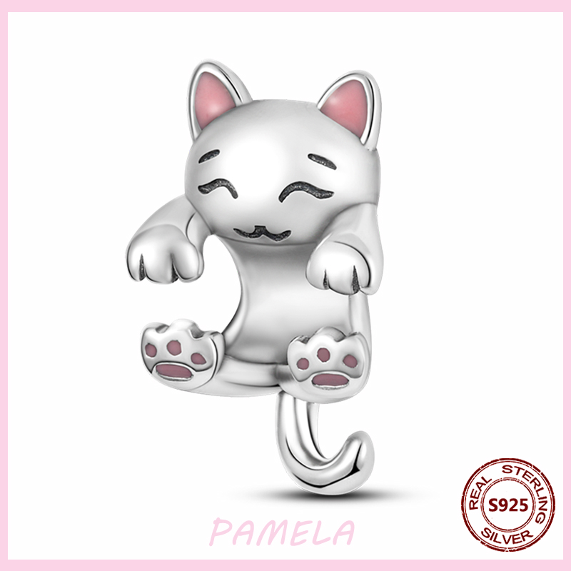 Pamela-女性のためのかわいい猫の形をしたスターリングシルバービーズ,925スターリングシルバー,キュービックジルコニア,ジルコナイト,ジルコン,レインボーカラー,ギフト: YBC125