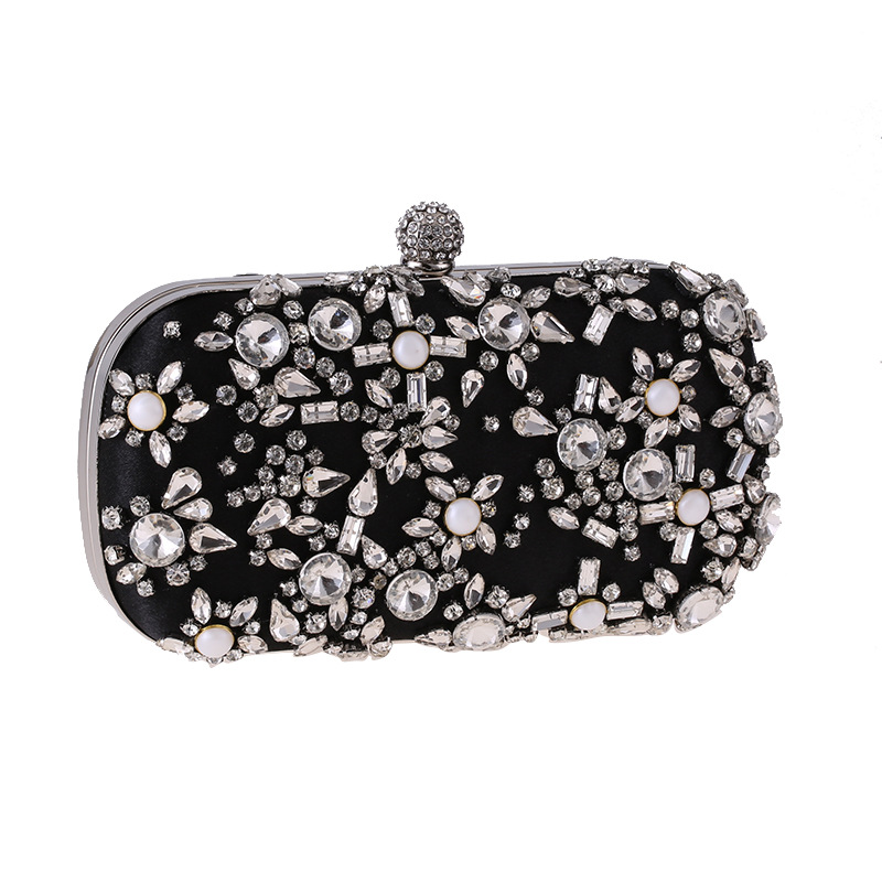 Women's Evening Clutch Bag Party Purse Luxury Wedding Clutch For Bridal Exquisite Crystal Ladies Handbag Apricot Silver Wallet: ZD1279Black