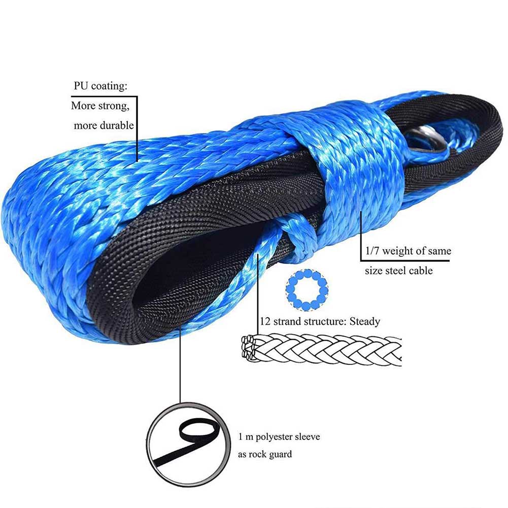 1/4''x50' Truck Boat Emergency Replacement Synthetic Winch Rope Outdoor Accessories Car Cable String Towing 12 Strand String: Blue