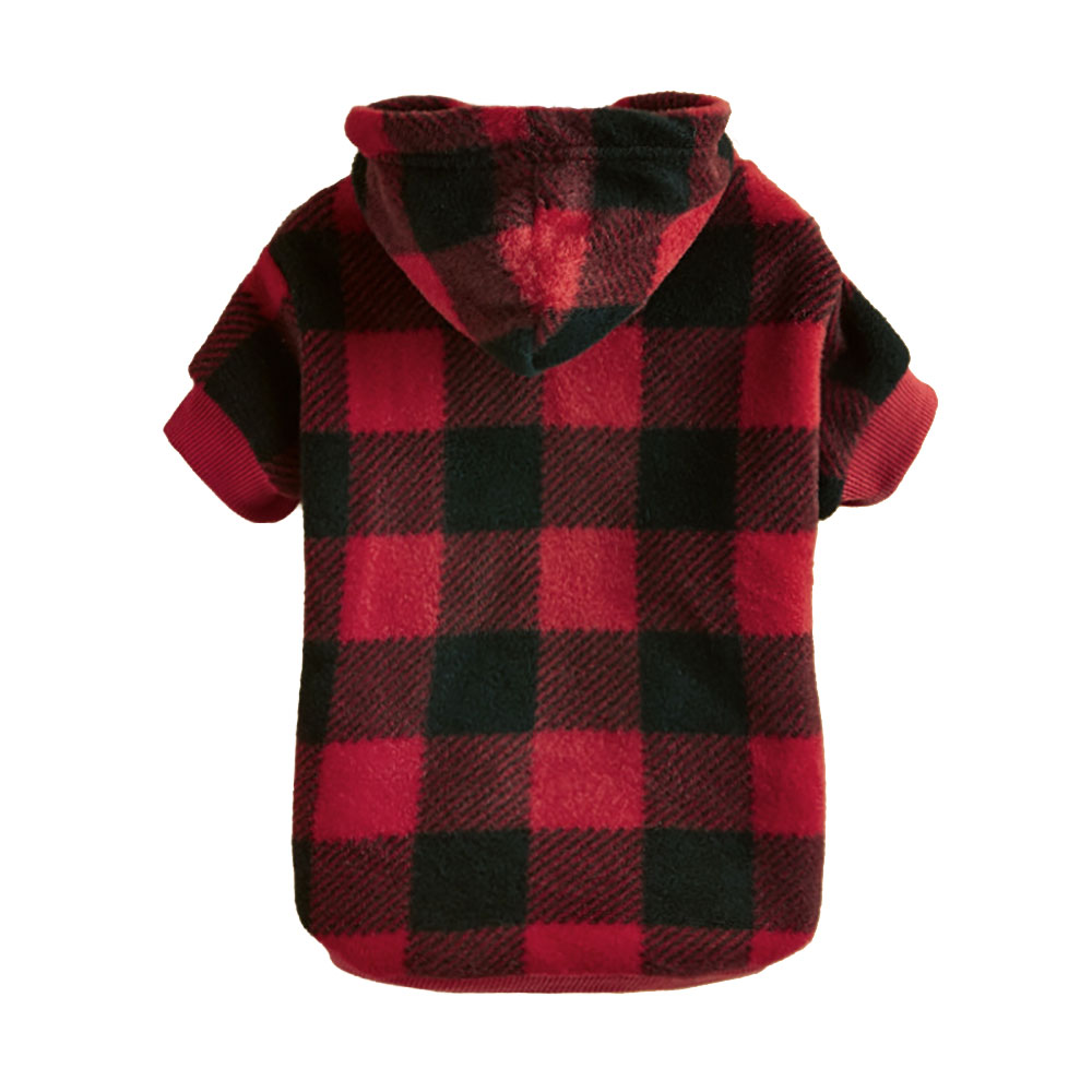 Classic Plaid Cat Hoodie Winter Cat Clothes Cat Sweatshirt Warm Fleece Soft Vest for Cats Puppies Small Animals: Red Black / M