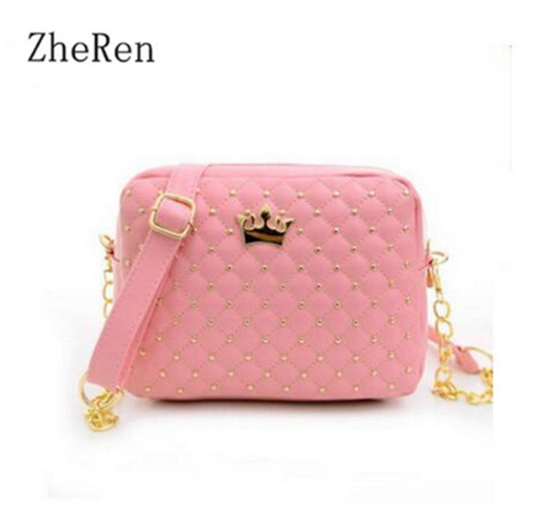 Rivet Chain Shoulder Bag handbags of Shoulder Bag Female Ladies Handbag PU Leather crossbody: Pink