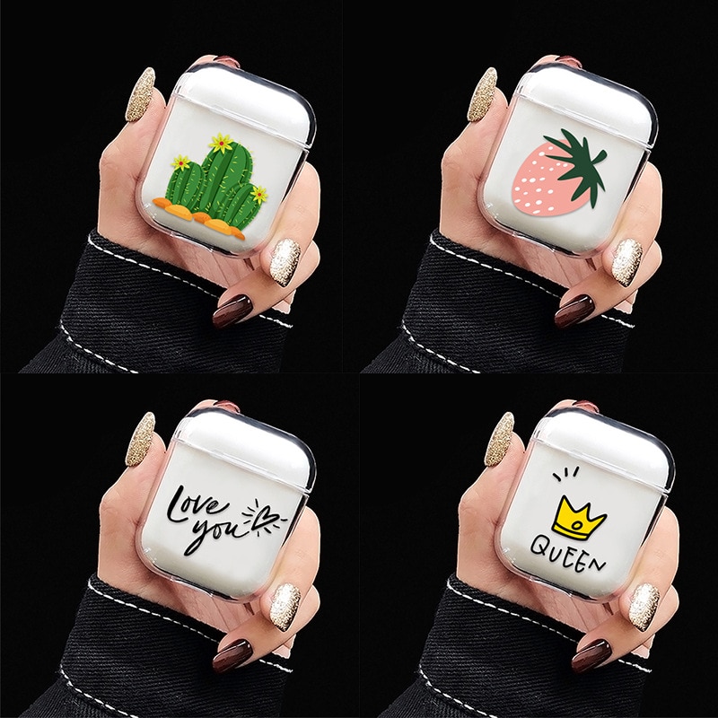 Hard PC Transparent Earphone Cases For Apple AirPods 1 2 Charging Box Cute Cartoon Cactus Crystal Cover Bag For Airpods Cases