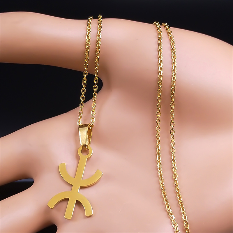 Afrika berber symbol vedhæng halskæde rustfrit stål guld farve amazing ⵣ bogstav etnisk amulet stil kæde halskæder smykker