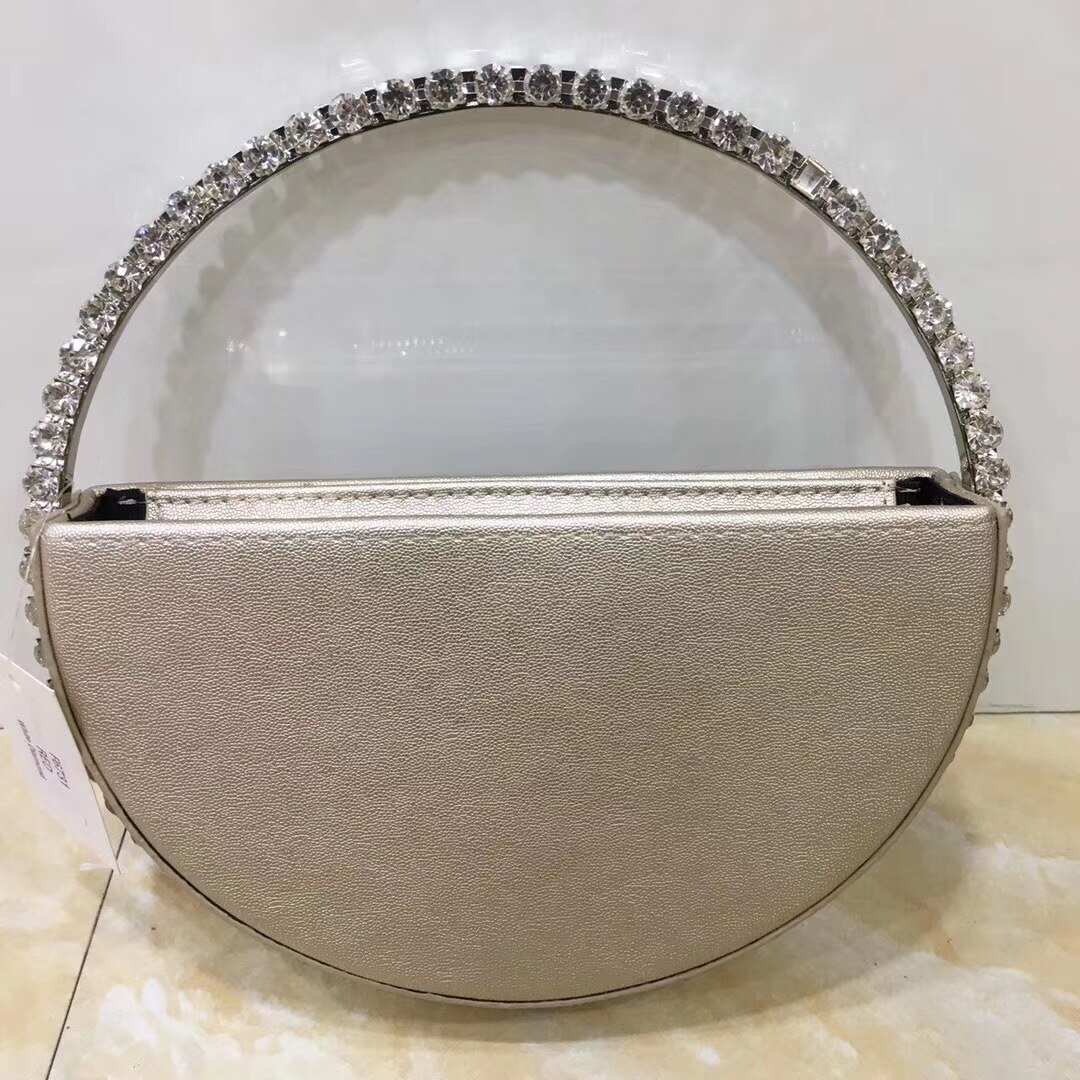 Bolso de noche Circular con diamantes de imitación para mujer, bolsa de mano con asa redonda, colorida, PARA CENA: gold