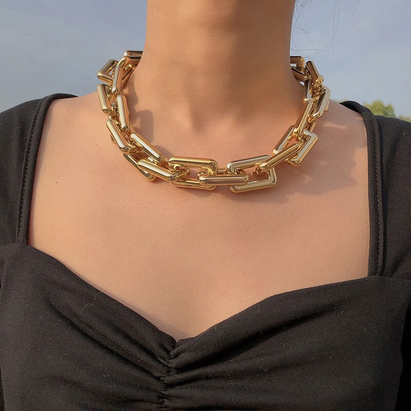 Punk Miami Cuban Choker Necklace Collar Statement Hip Hop Big Chunky Aluminum Gold Color Thick Chain Necklace Women Jewelry: Gold 148