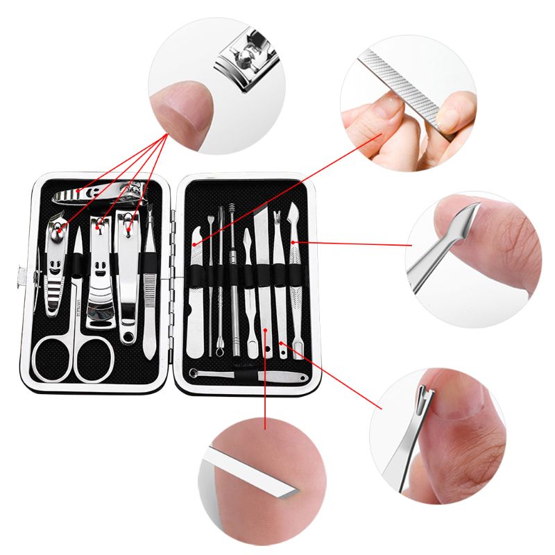 Kit de manicura para pedicura , juego de aseo de maquillaje de acero inoxidable negro, cortador de oreja, pinzas, tijeras