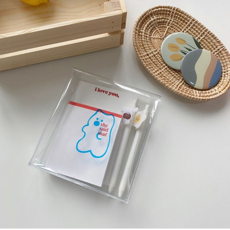 Draagbare transparante pvc etui voor pennen, cosmetische make-up, muntzakje, portemonnee  lx9f: 3
