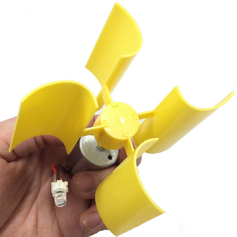 Yellow DC Micro Motor Small LED Lights Vertical Axis Wind Turbines Generator Blades