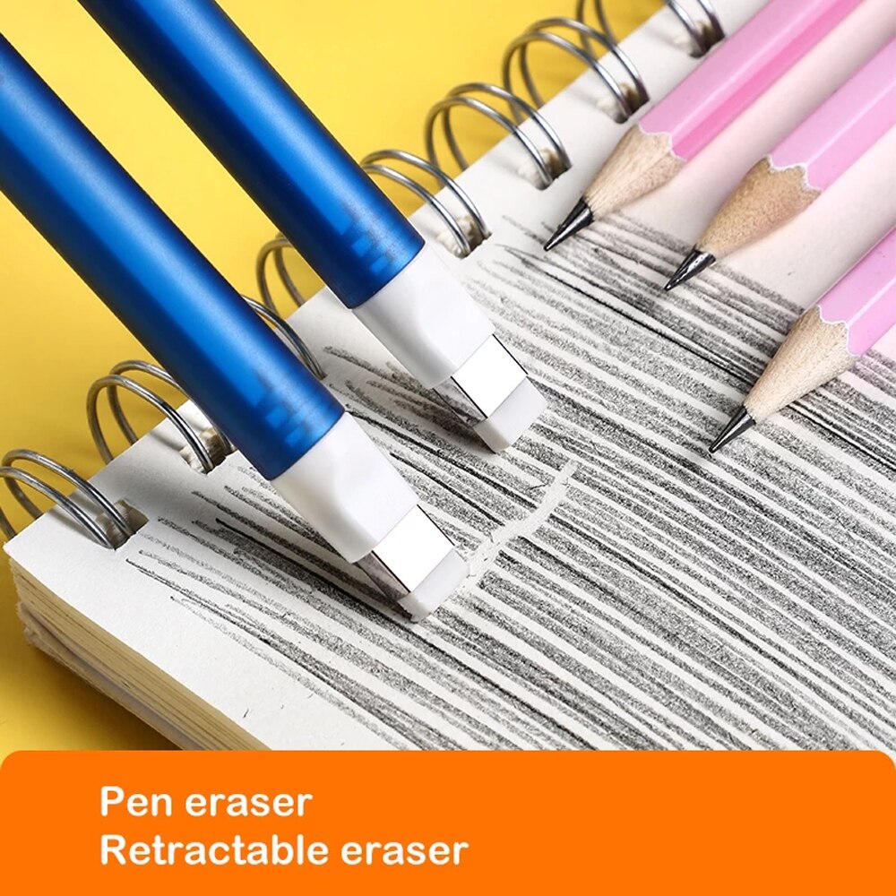 Press Retractable Pencil Eraser Pen Shape Drawing Eraser Telescopic Writing Tool School Supplies Stationery