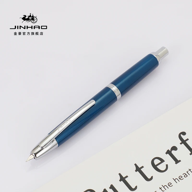 JINHAO 10 métal perle bleu presse stylo plume motif EF F plume écriture stylos à encre fournitures de bureau scolaire stylos