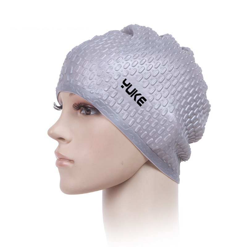 YUKE Volwassen Waterdichte Siliconen Badmuts Mannen Vrouwen Waterdrop Zwemmen Head Cover Bescherm Oren Haar Bad Zwemmen Zwembad hoed: Silver