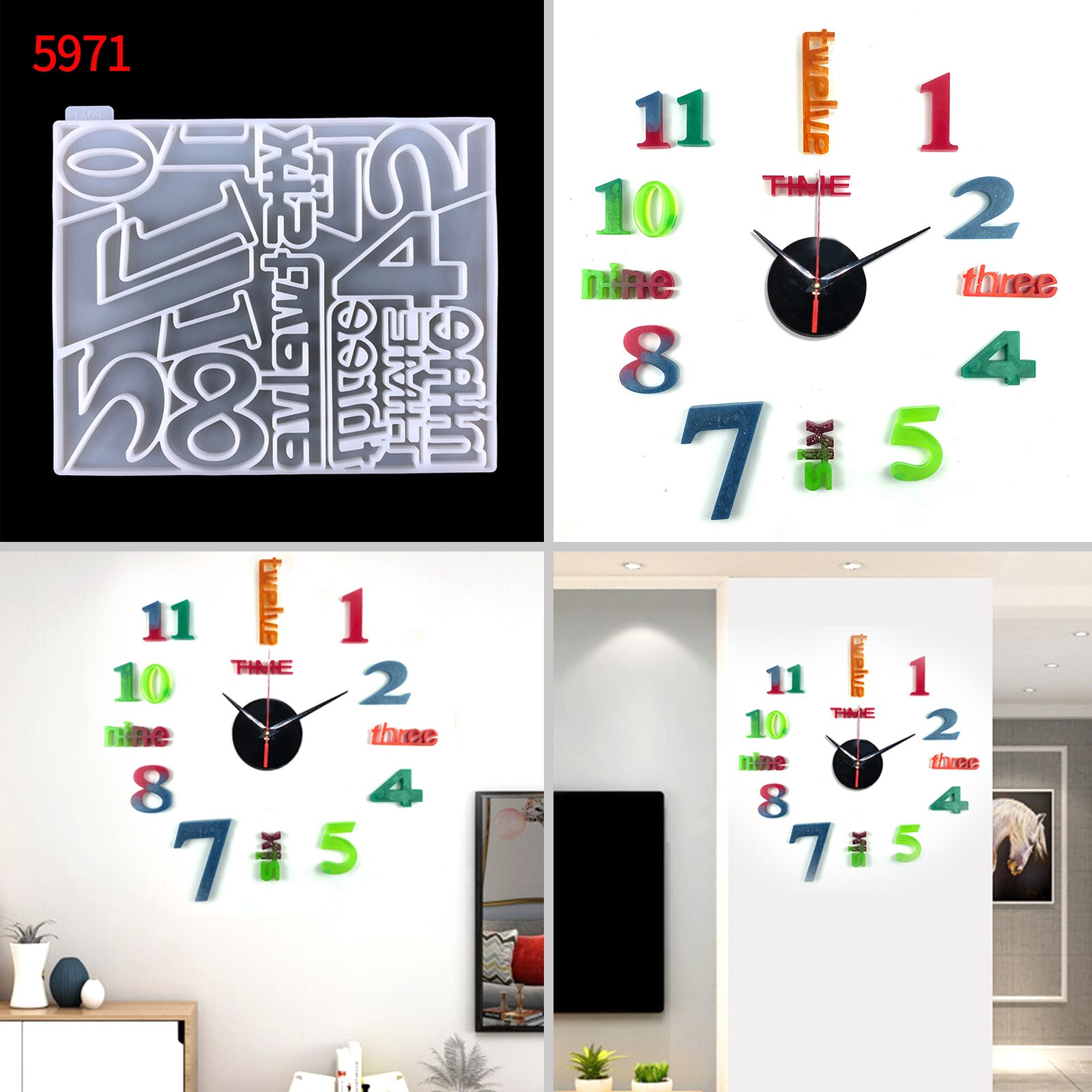 Digital Clock Silicone Mold DIY Irregular Digital Number Letter Wall Decoration Clock Watch Ornament Silicone Mould For Resin