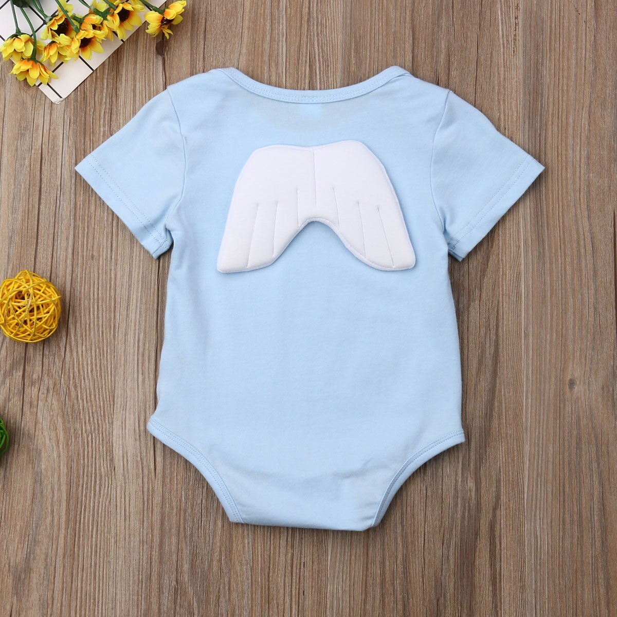 Mooie Vleugels Baby Romper Korte Mouwen Effen Baby Bodysuit Voor Baby Meisje En Jongen: Blue / 9m