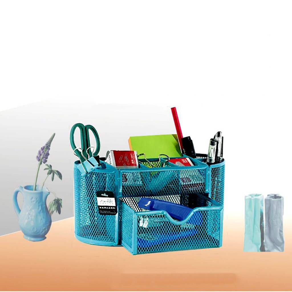 Metal Desk Organizer Combination Mesh Desktop Pencil Pen Badge Holder Storage Box Stationery Ruler Office School Supplies