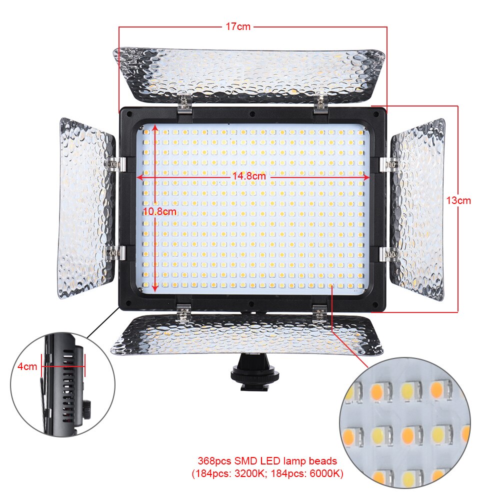 Andoer  w368- ii dobbelt farvetemperatur led videolys 3200k-6000k justerbar lysstyrke fotograferingslys 368 led panellys