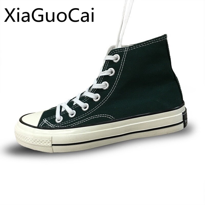 Green High Top Men Casual Shoes Harajuku Lovers Casual INS Pave College Canvas Shoes Unisex Flats