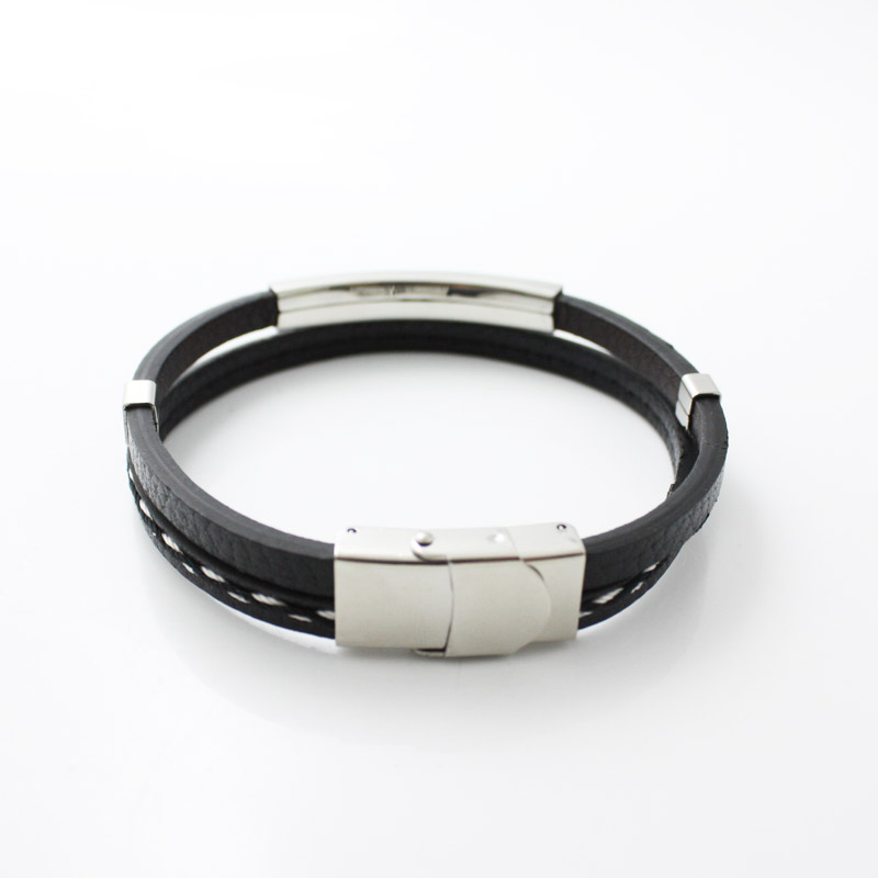 Pulsera de cuero de acero inoxidable para hombre, joyería Punk, pulsera de hombre, pulsera de con dijes lisos