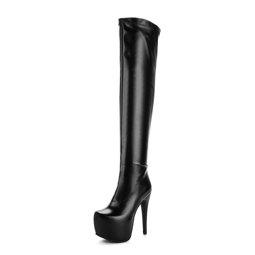 DoraTasia 2022 Plus Größe 33-48 plattform über das knie stiefel frauen sexy Super hoch Fersen schuhe frau partei stiefel: Schwarz / 3